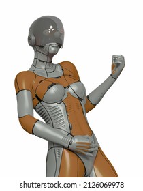 Gynoid Girl Is Playing Air Guitar, 3d Illustration