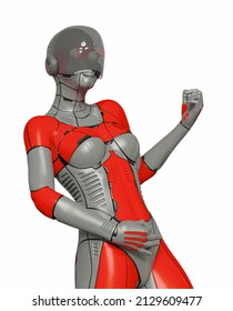 Gynoid Girl Is Playing Air Guitar, 3d Illustration