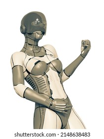 Gynoid Girl Is Playing Air Guitar, 3d Illustration