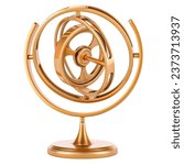 Gyroscope from golden, copper, bronze or brass. 3D rendering isolated on white background