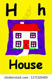 H House Watercolour Cartoon Painting House Stock Illustration ...