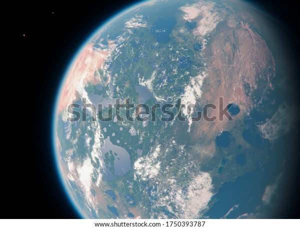 Habitable Blue Earth Like Planet with Two Moons\
and Sun in Space - Livable Exoplanet with Dual Moons | Alien Life\
in Universe - 3D\
Rendering