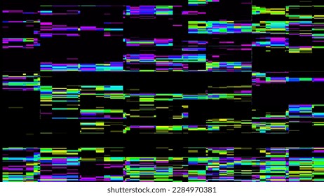 Hacked computer screen with glitch effect. Error templates with distortion lines. Abstract digital background with colored noise waves. 3D rendering.