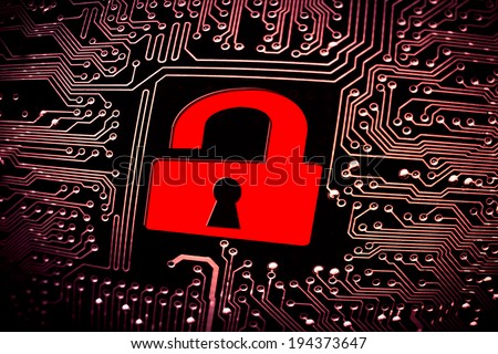 hacked symbol on computer circuit board stock illustration 194373647hacked symbol on computer circuit board with open red padlock