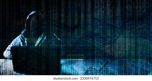 Hacker in Front of Computer Laptop Security Technology 3D Render