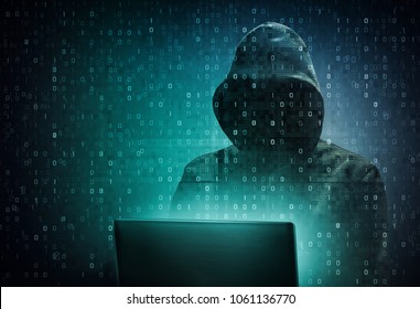  hacker over a screen with binary code