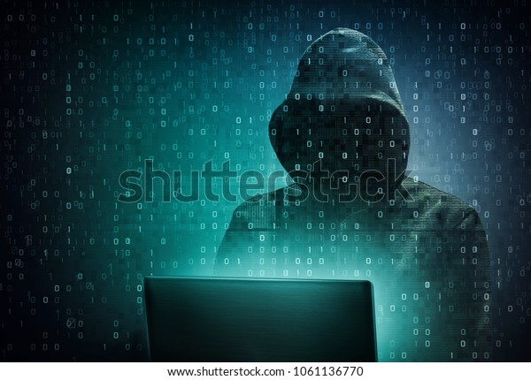 Hacker Over Screen Binary Code Stock Illustration 1061136770