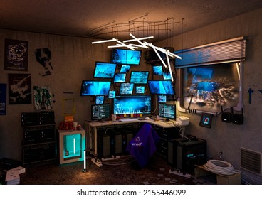 Hacker Room Background, 3d Illustration