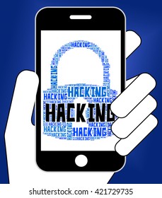 Hacking Lock Showing Malware Wordcloud And Spyware