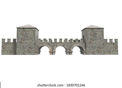 Hadrian Wall Elements Reconstruction, 3d Illustration, 3d Rendering