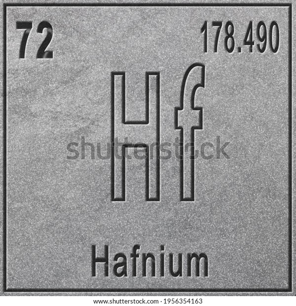 Hafnium\
chemical element, Sign with atomic number and atomic weight,\
Periodic Table Element, silver\
background