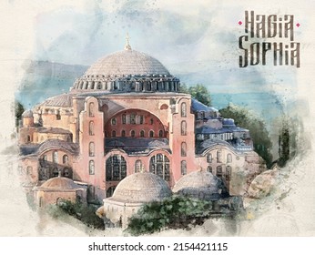 Hagia Sophia Digital Painting Illustration. Byzantine Art And Architecture, Beginning Of The 15th Century. 