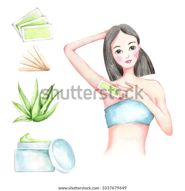 Hair Removal Set Beautician Waxing Female Stock Illustration