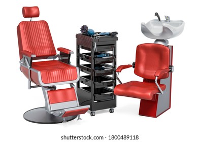 Hair Salon Equipment And Furniture. 3D Rendering Isolated On White Background  