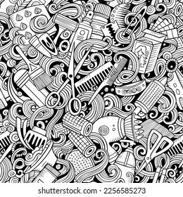 Hair Salon hand drawn doodles seamless pattern. Hairstyle background. Cartoon hairdressing coloring page design. Sketchy raster barbershop illustration - Powered by Shutterstock