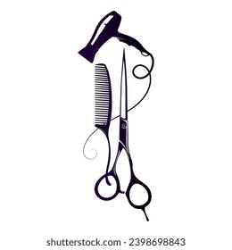 Hair stylist hair dryer scissors and comb. Symbol for beauty salon and hair stylist - Powered by Shutterstock