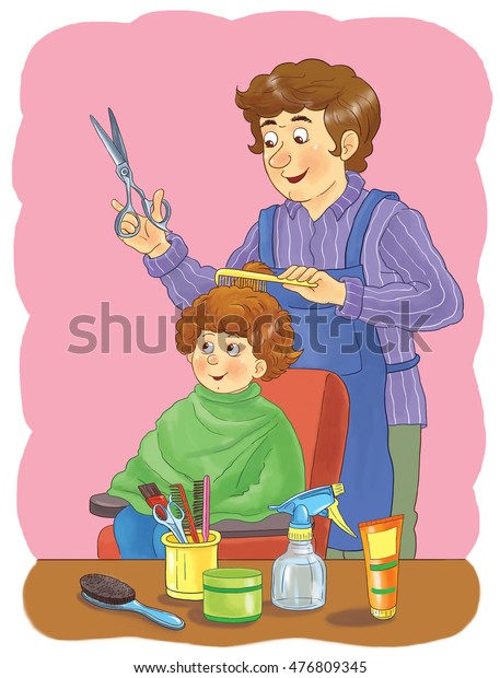 Hairdresser His Cute Customer Book About Stock Illustration 476809345