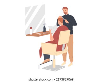 Hairstylist serving male client at barber shop. - Powered by Shutterstock