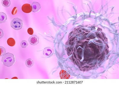 Hairy Cell Leukemia (HCL, HZL) Cells In Blood Flow - Closeup View 3d Illustration