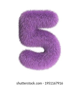 Hairy Font, Furry Alphabet, 3d Rendering, Number 5