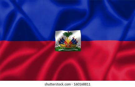 Haiti flag blowing in the wind. Background texture.