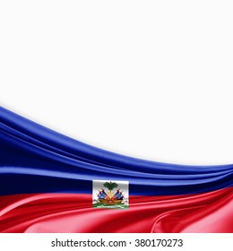 Haiti flag of silk with copyspace for your text or images and white background