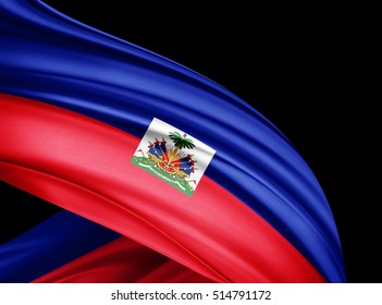 Haiti flag of silk with copyspace for your text or images and black  background -3D illustration