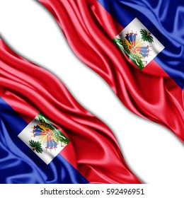 Haiti  flag of silk with copyspace for your text or images and white background -3D illustration
