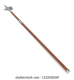 Halberd Pole Weapon on white. 3D illustration