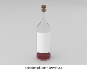 Half Empty Bottle Of Red Wine With Blank Label Isolated On White Background. 3d Render