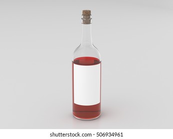 Half Empty Bottle Of Red Wine With Blank Label Isolated On White Background. 3d Render