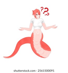 Half Human Half Viper 3D Model Character. A Slithery Viper stands with both hands open an expression of not knowing. Cartoon Style 3D Model Character Illustration