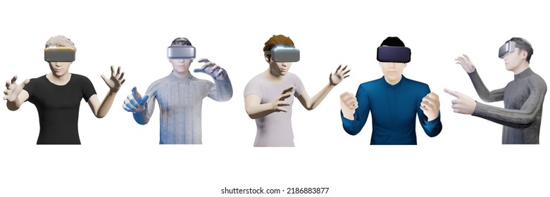 Half Man PNG Vr Headset Portrait Human User Social Media Avatar In Metaverse World Set Included 3d Illustration Isolated On A White Background With Clipping Path