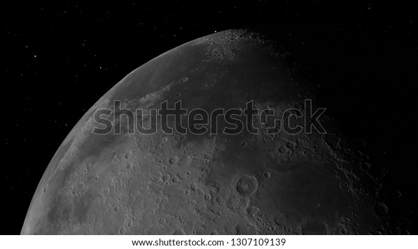 Half\
Moon Background / Realistic moon / The Moon is an astronomical body\
that orbits planet Earth, being Earth\'s only permanent natural\
satellite. Elements of this image furnished by\
NASA