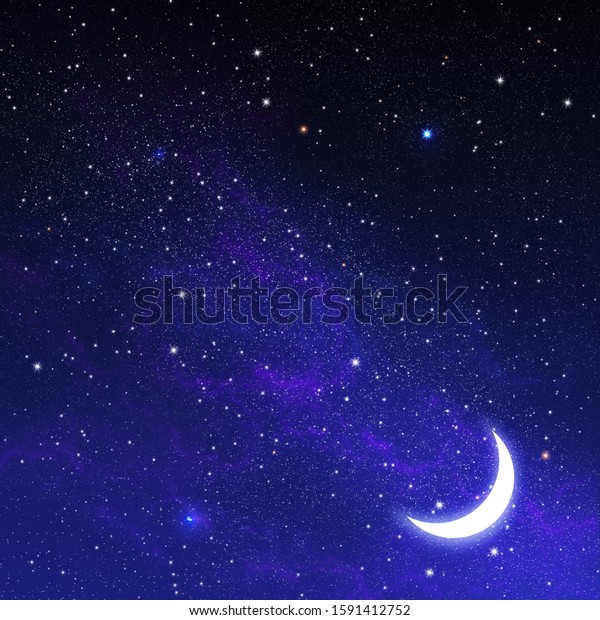 Half Moon Stars On Dark Sky Stock Illustration 1591412752