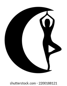 Half Moon Yoga With The Pose Of Meditation. It Is Good To Print On Demand Like T-shirts And Other Products