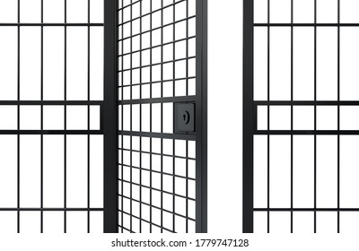 Half Open Door Of A Prison Cell. 3D Illustration.