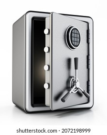 Half Open Steel Safe With Digital Keypad Isolated On White Background. 3D Illustration.