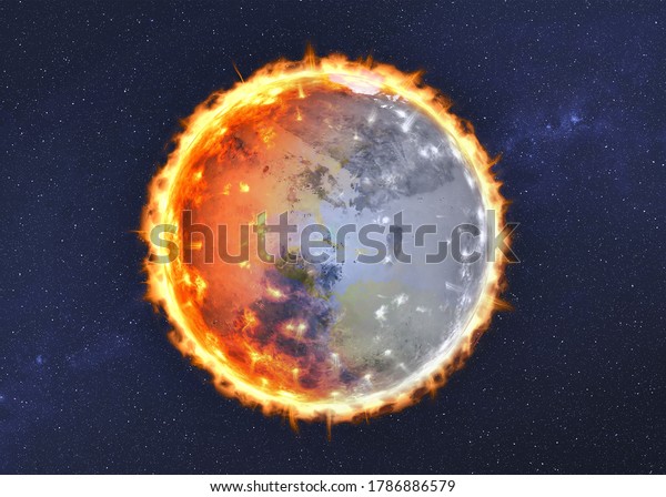 Half planet Earth with\
atmosphere with half Mars planet of solar system. Death of the\
planet. 3D rendered illustration. Elements of this image were\
furnished by NASA