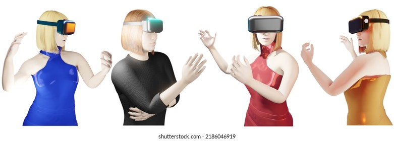 Half Woman PNG Vr Headset Portrait Human User Social Media Avatar In Metaverse World Set Included 3d Illustration Isolated On A White Background With Clipping Path