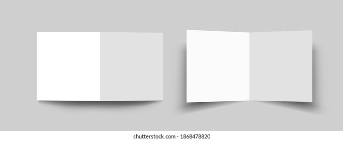 Half-Fold Brochure Mock-Up, A5 pages four panel leaflet, concertina fold. blank white 3d render illustration. - Illustration