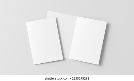 Half-folded flyer A4 booklet mock up on white background. 3d illustration