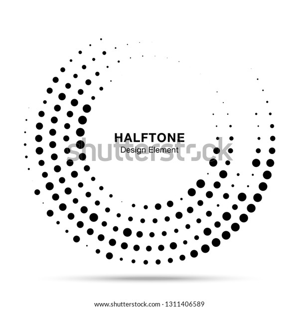 Halftone circle dotted frame circularly\
distributed. Abstract dots logo emblem design element. Round border\
Icon using random halftone circle dot raster texture. Half tone\
circular background\
pattern.
