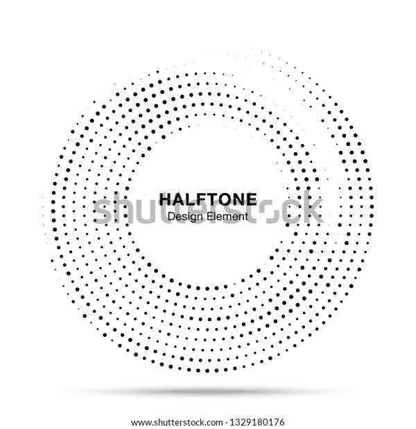 Halftone circle dotted frame circularly\
distributed. Abstract dots logo emblem design element. Round border\
Icon using random halftone circle dot raster texture. Half tone\
circular background\
pattern.