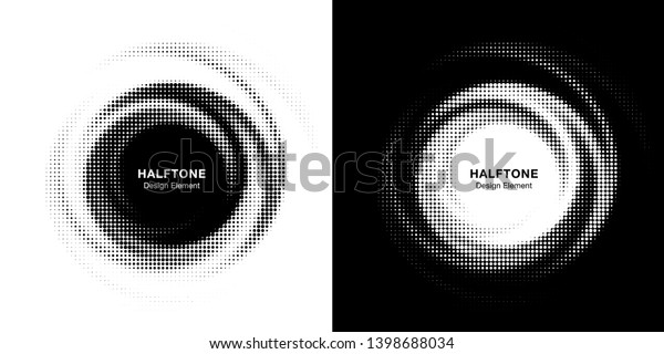 Halftone circle dotted frame circularly\
distributed set. Abstract dots logo emblem design element. Round\
border Icon using random halftone circle dot  texture. Half tone\
circular background\
pattern.
