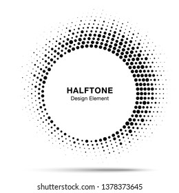 Halftone Circle Frame Abstract Dot Logo Emblem Design Element. Half Tone Circular Icon. Original Round Border Using Halftone Circle Dots Raster Texture. 