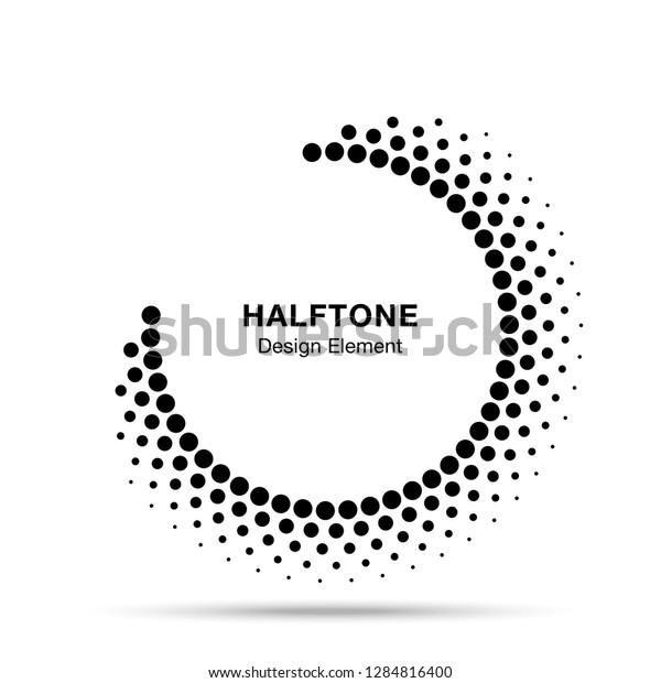 Halftone circle frame abstract dots logo\
emblem design element for medical, treatment, cosmetic. Round\
border Icon using halftone circle dots raster texture.\
