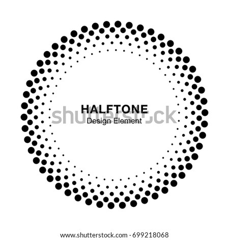 Halftone circle frame dots logo emblem, design element for medical, treatment, cosmetic. Round border Icon using halftone circle dots raster texture.