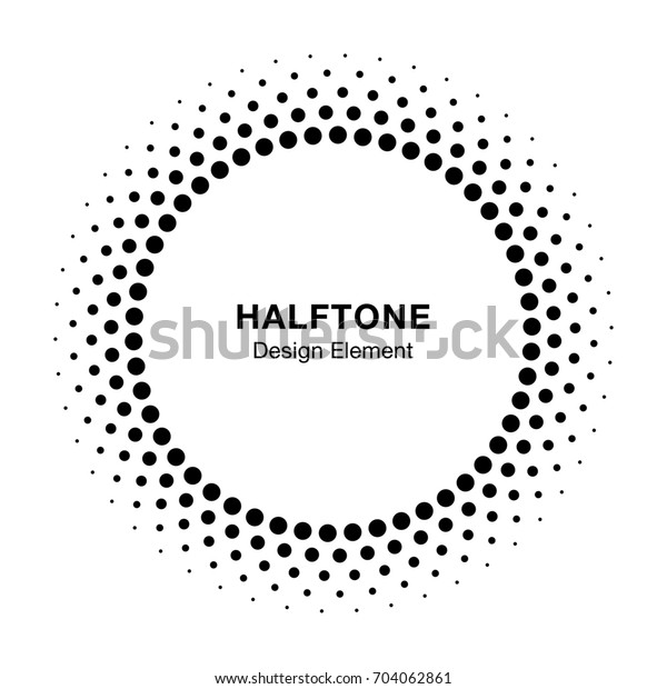Halftone circle frame dots logo emblem,\
design element for medical, treatment, cosmetic. Round border Icon\
using halftone circle dots raster\
texture.