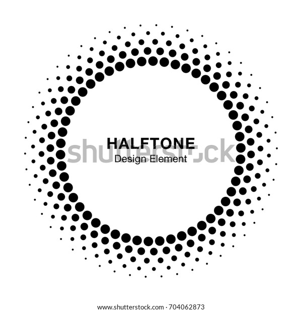 Halftone circle frame dots logo emblem,\
design element for medical, treatment, cosmetic. Round border Icon\
using halftone circle dots raster\
texture.